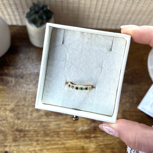 Yeşil Taşlı Vintage Yüzük I 14 Altın Kaplama