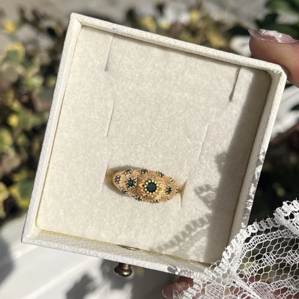 Yeşil Yıldız Damalı Vintage Yüzük I 14 Altın Kaplama