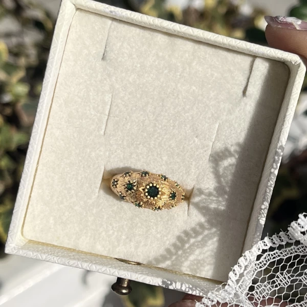 Yeşil Yıldız Damalı Vintage Yüzük I 14 Altın Kaplama