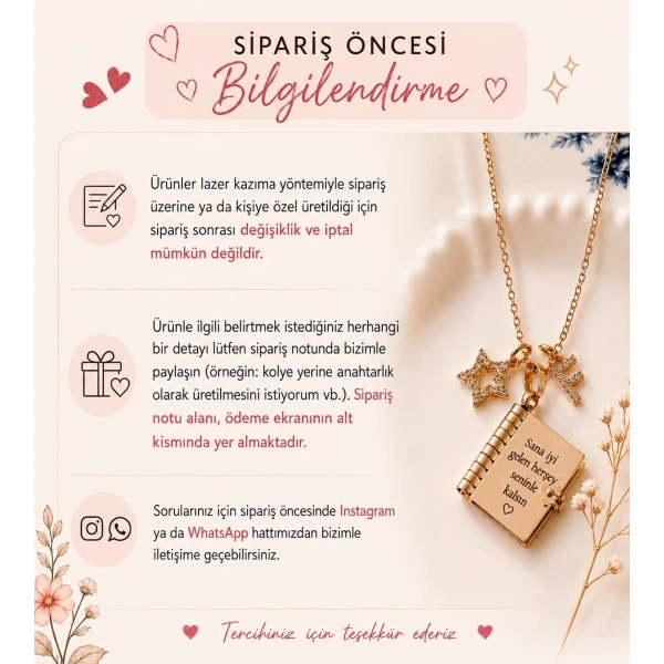 Yıldız Charmlı ve Harfli Şiirli Kitap Kolye