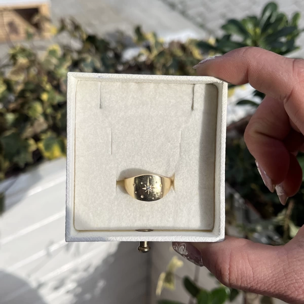Yıldız Damalı Vintage Yüzük I 14 Altın Kaplama