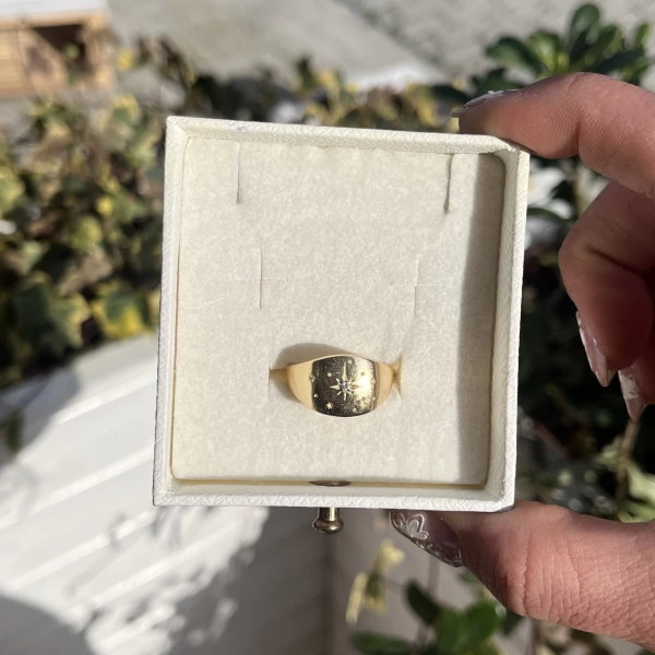 Yıldız Damalı Vintage Yüzük I 14 Altın Kaplama