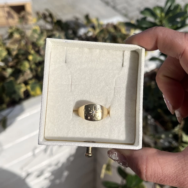 Yıldız Damalı Vintage Yüzük I 14 Altın Kaplama
