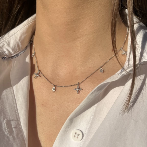 Yonca Motifli Çok Charmlı Kolye I 925 Gümüş