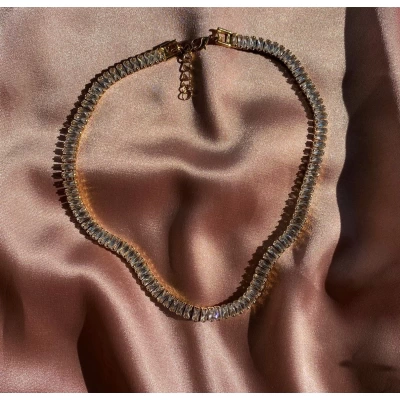 24K Altın Kaplama Baget Taşlı Choker Kolye