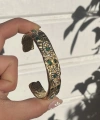Yeşil Taşlı ve Göz Motifli Vintage Kelepçe Bileklik