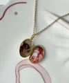 Turkuaz Taşlı Oval Fotoğraflı Kolye (1,4 cm)