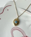 Turkuaz Taşlı Oval Fotoğraflı Kolye (1,4 cm)
