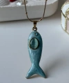 Mavi Taşlı Balık Kolye