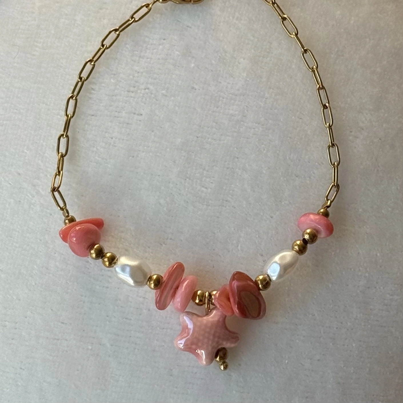 Pembe Yıldızlı Zincir Bileklik