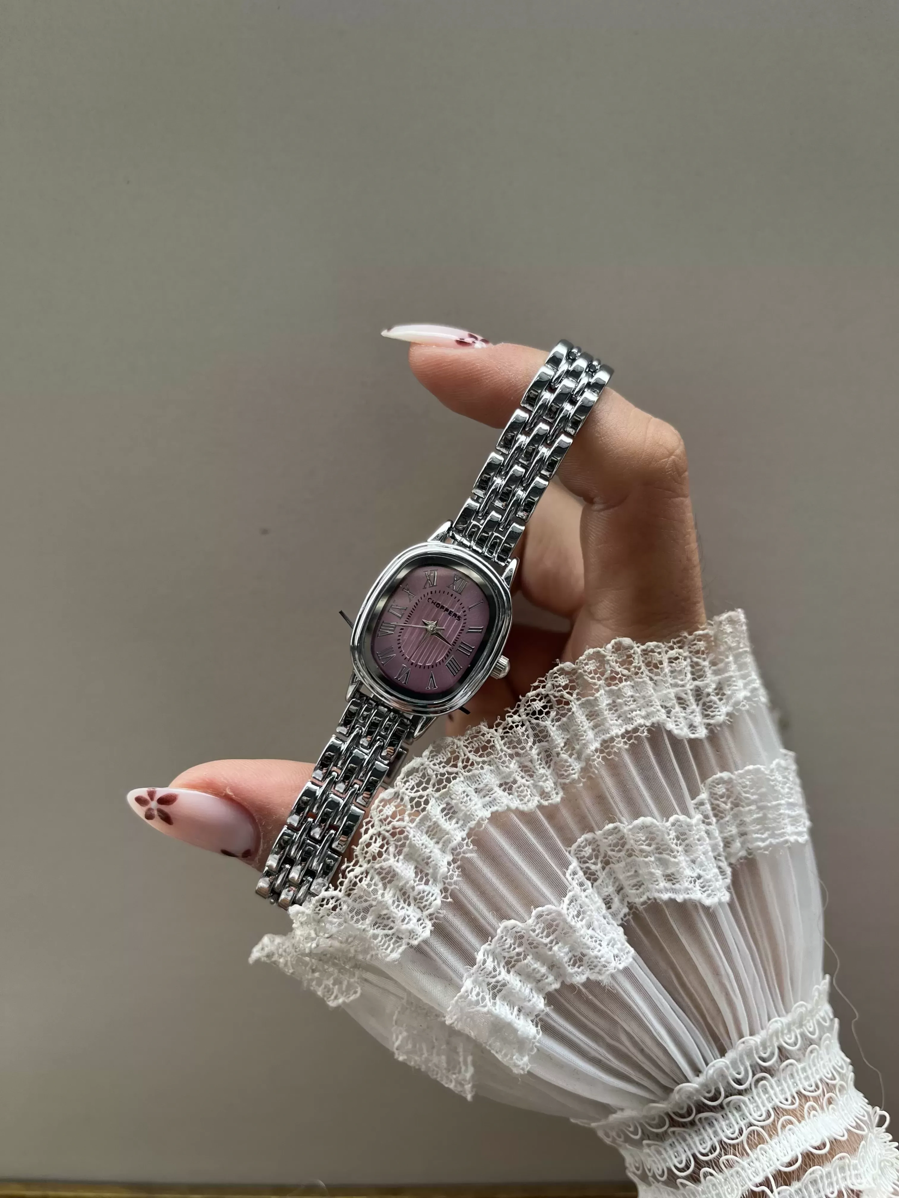 Gümüş Pembe Vakit Vintage Saat