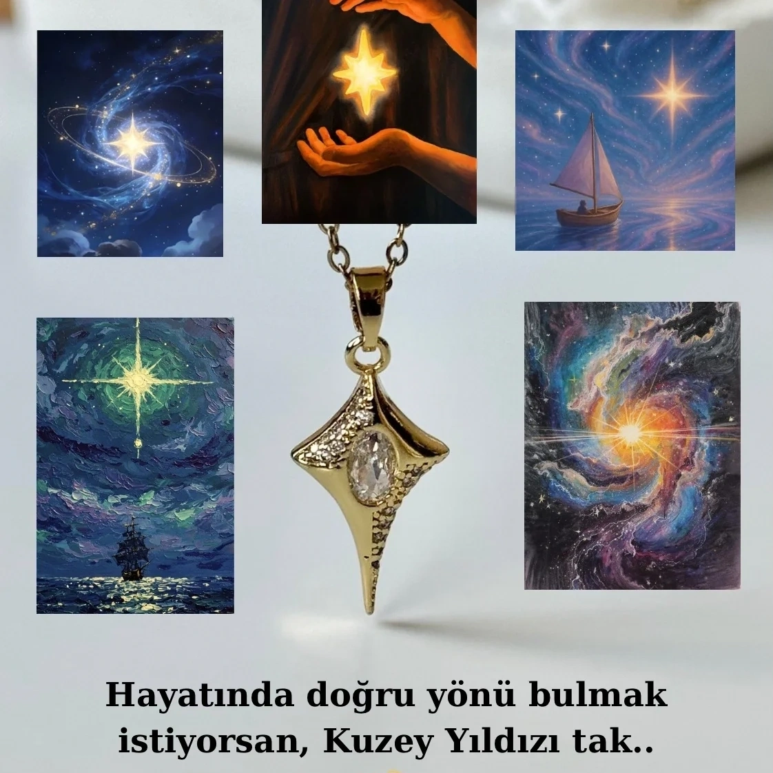 Oval Taşlı Kuzey Yıldızı Kolye