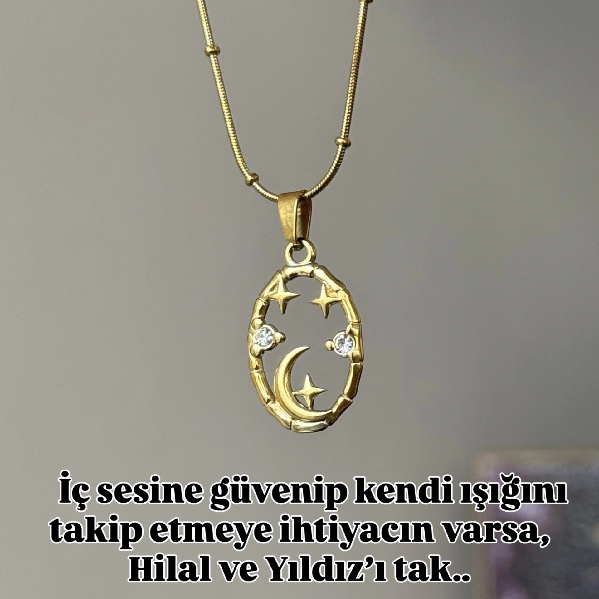 Taşlı Ay Yıldız Kolye