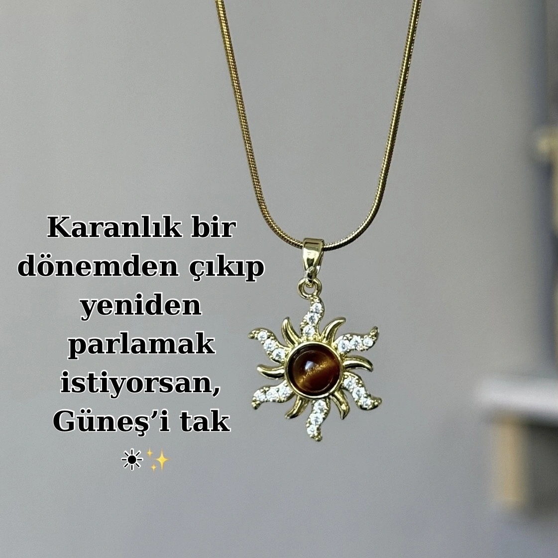 Taşlı Kehribar Güneşi Kolye