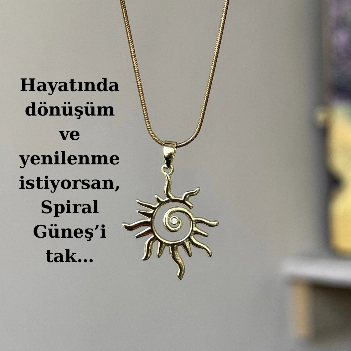 Taşlı Spiral Güneş Kolye