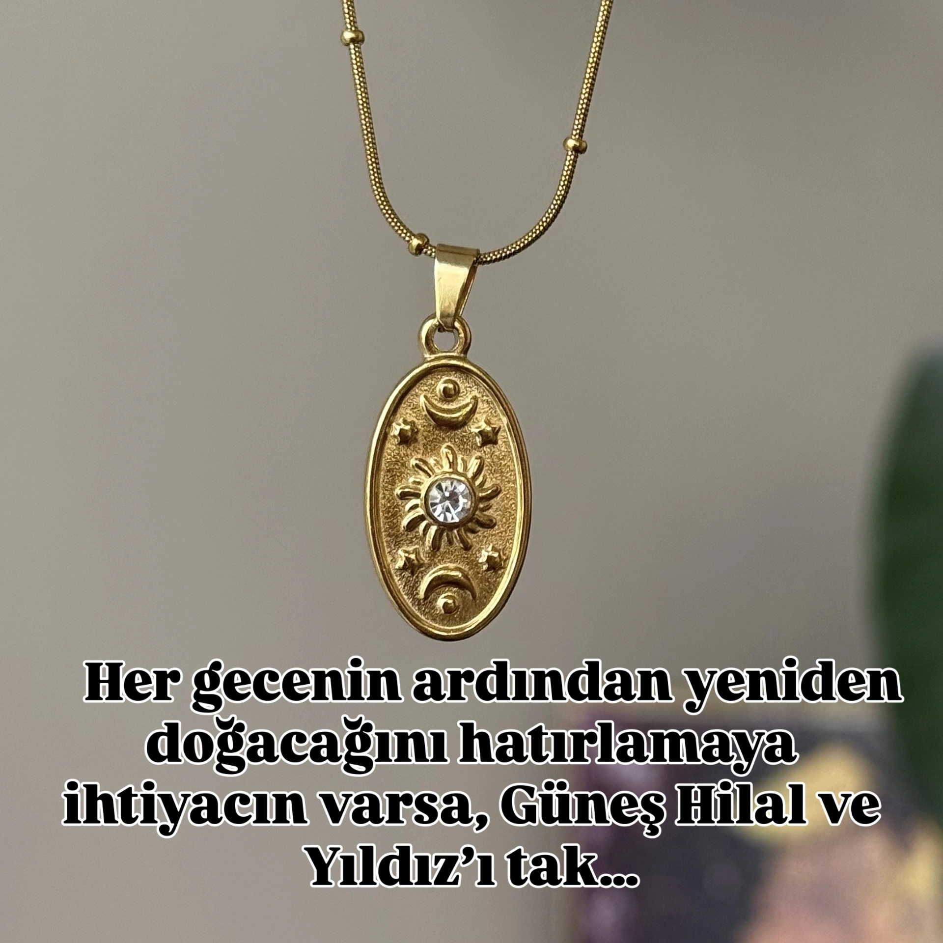 Vintage Güneş Hilal Kolye
