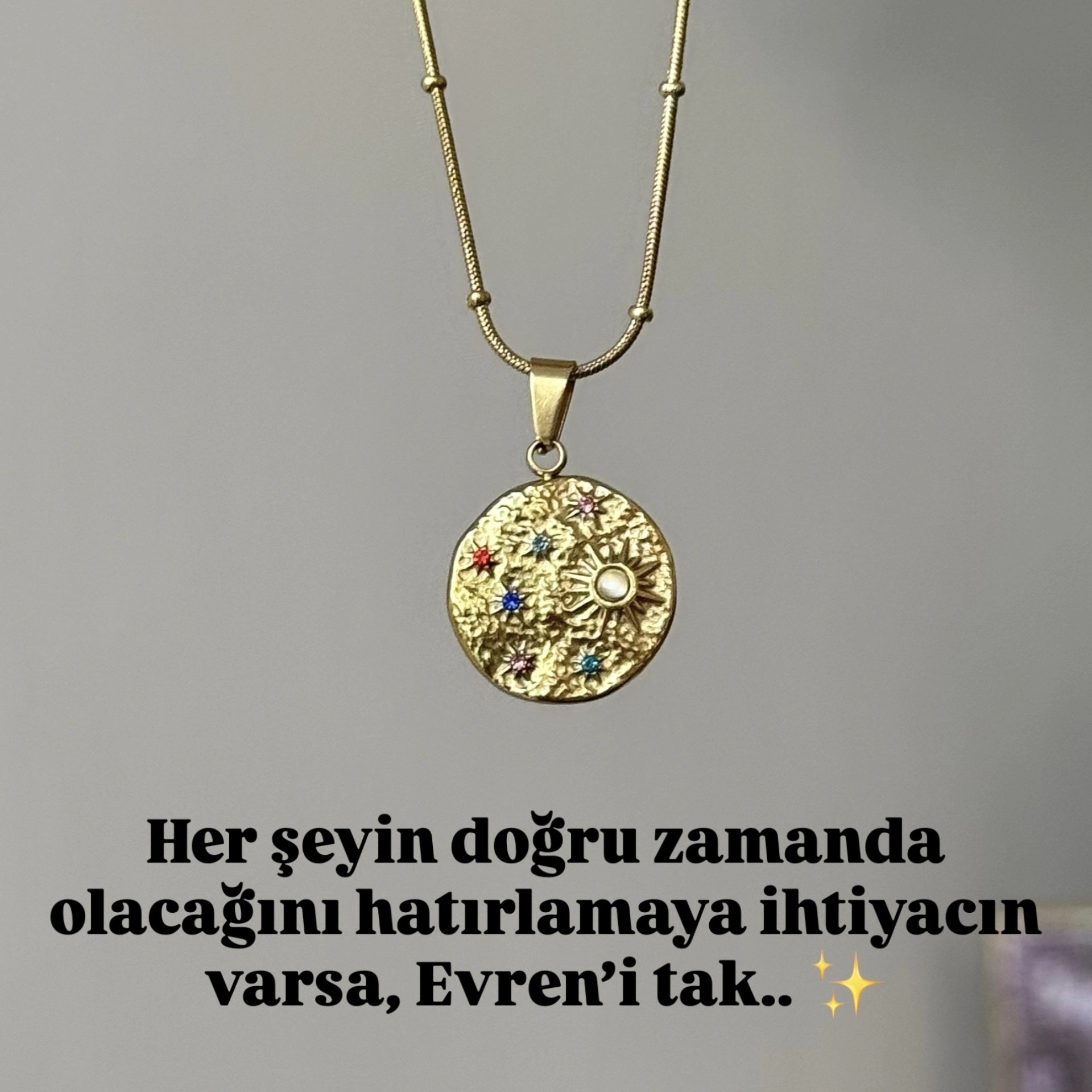 Vintage Renkli Taşlı Evren Kolye