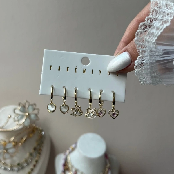 6lı Kuğu Çifti Küpe Seti