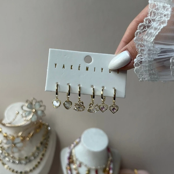 6lı Kuğu Çifti Küpe Seti