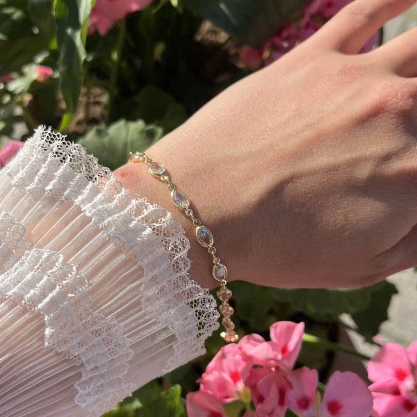 Oval Taşlı Bileklik I 18K Altın Kaplama