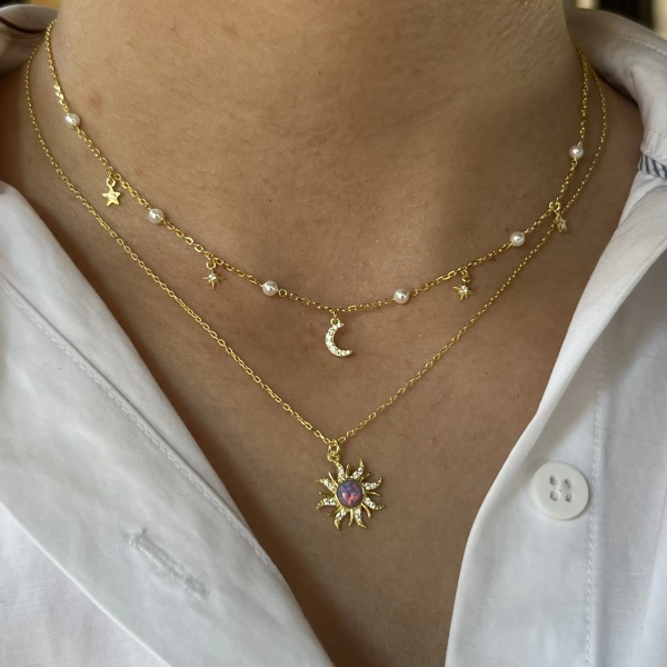 Mor Opal Taşlı Rapunzel Güneş Kolye I 925 Gümüş