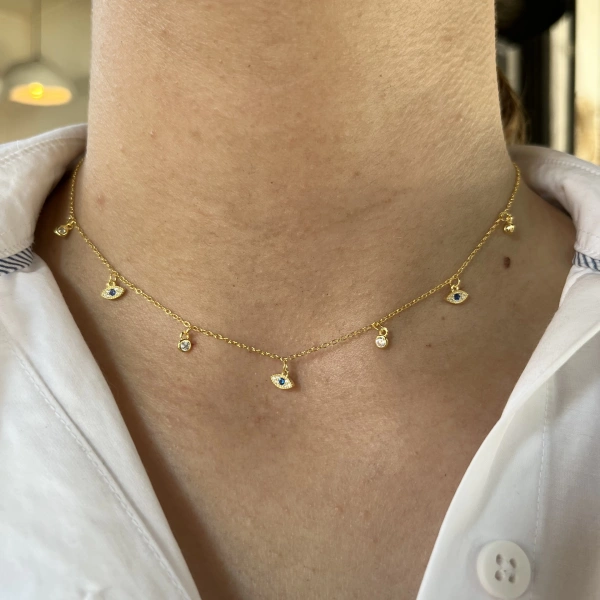 Göz ve Taş Motifli Choker Kolye I 925 Gümüş