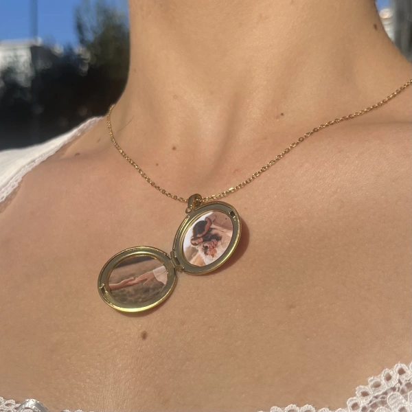Çift Fotoğraflı Desenli Yuvarlak Kapaklı Kolye (2 cm)