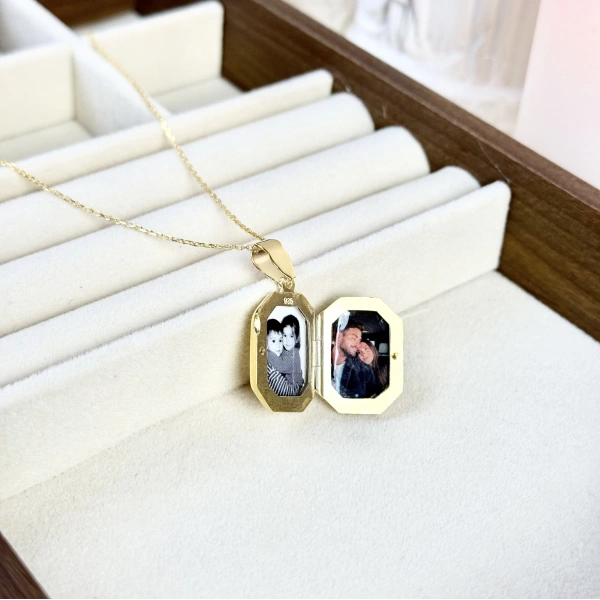 Yazılı Sekizgen Fotoğraflı Kolye ( 1.8 cm )