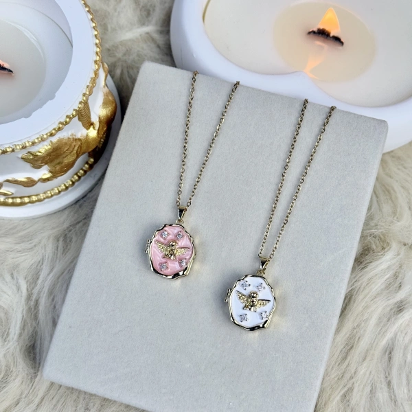 Melek Motifli Fotoğraflı Kolye ( 1.8 cm )