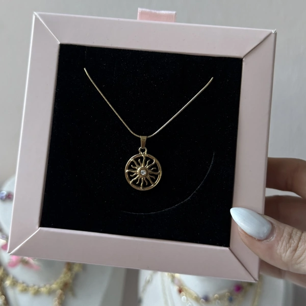 Golden Sun Disk Kolye