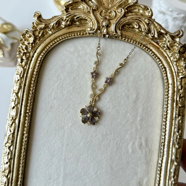Mor Taşlı Moonvine Kolye