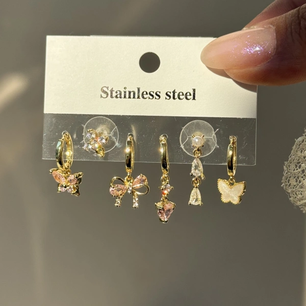 Crystal Butterfly 6lı Küpe Seti