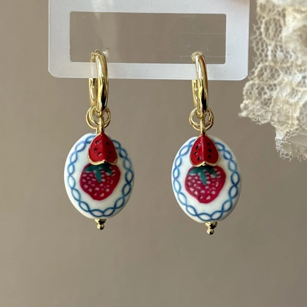 Vintage Çilek Karpuz Küpe