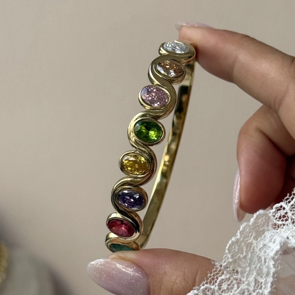 Renkli Oval Taşlı Kelepçe