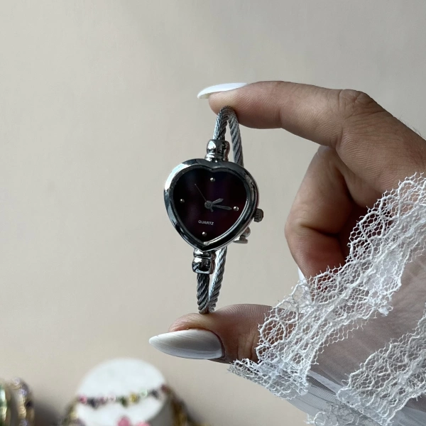Bordo Kalp Ekran Kelepçe Saat