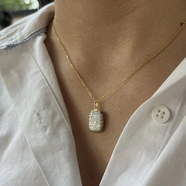 Taşlı Çift Fotoğraflı Kolye | 925 Gümüş (1,5 cm)