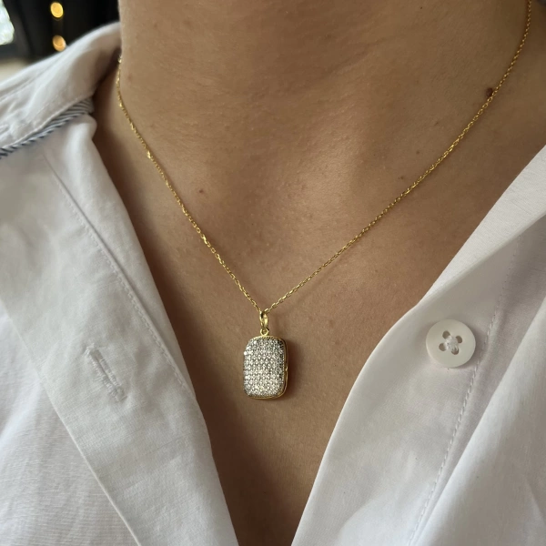 Taşlı Çift Fotoğraflı Kolye | 925 Gümüş (1,5 cm)