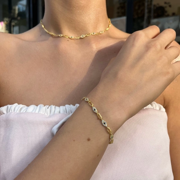 Gilded Eye Amulet Gümüş Bileklik ve Kolye Seti