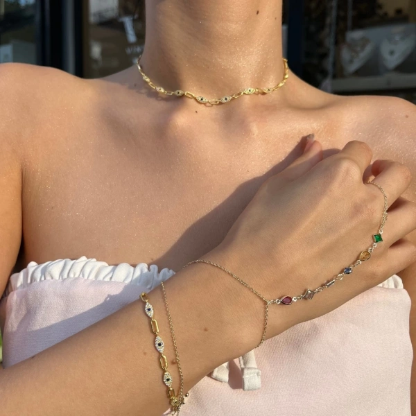 Gilded Eye Amulet Gümüş Bileklik ve Kolye Seti