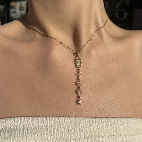 Hamsa Yıldızlı Y Kolye