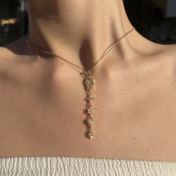 Hamsa Yıldızlı Y Kolye