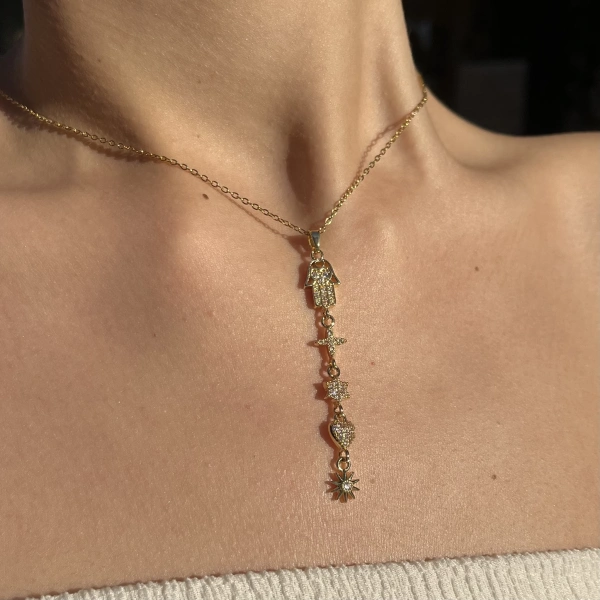 Hamsa Yıldızlı Y Kolye