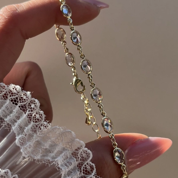 Oval Taşlı Bileklik I 18K Altın Kaplama