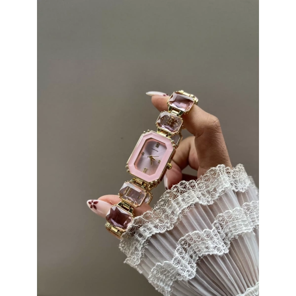 Pembe Elmaslı Vintage Saat