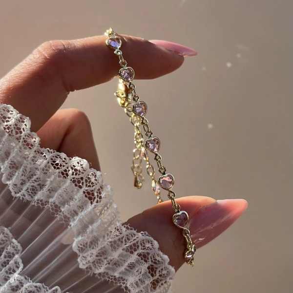 Pembe Kalpli Bileklik I 18K Altın Kaplama