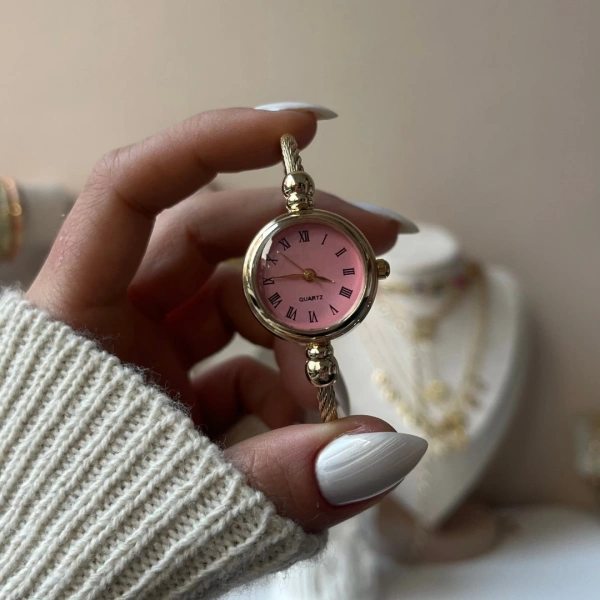 Pembe Kelepçe Vintage Saat