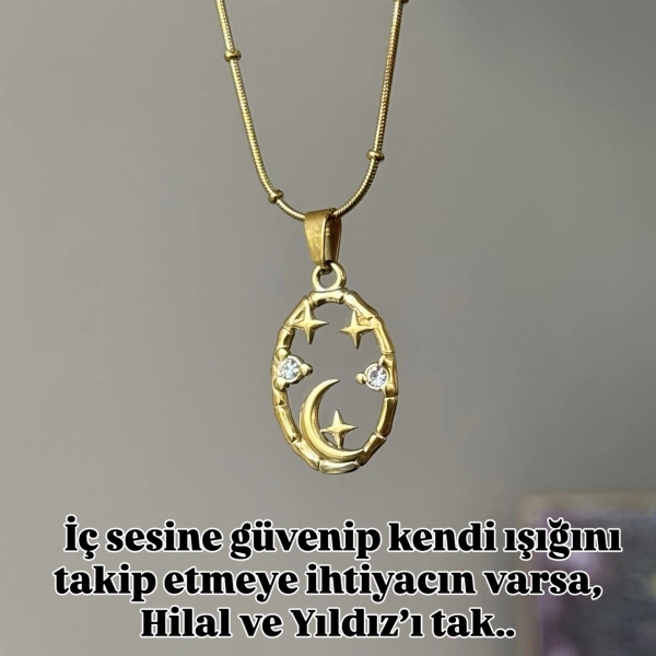 Taşlı Ay Yıldız Kolye