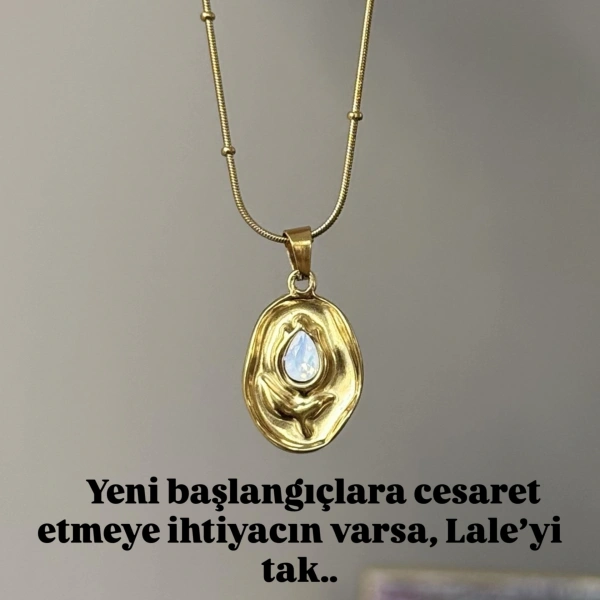 Vintage Taşlı Lale Kolye