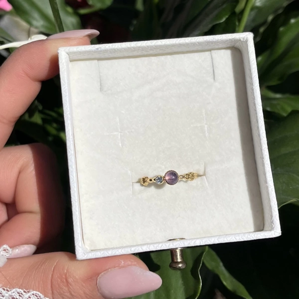 Mor Taşlı Mini Vintage Yüzük
