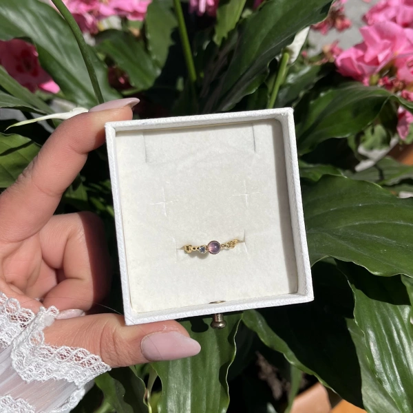 Mor Taşlı Mini Vintage Yüzük